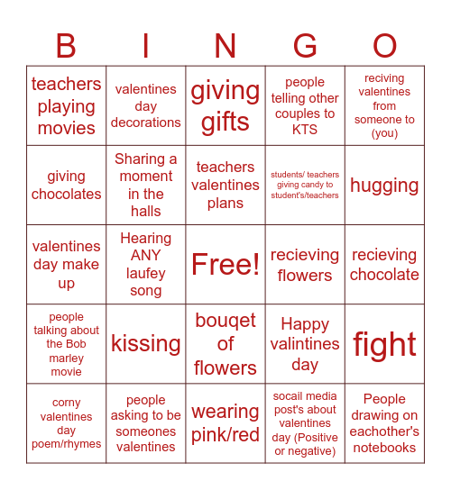 valentines day Bingo Card