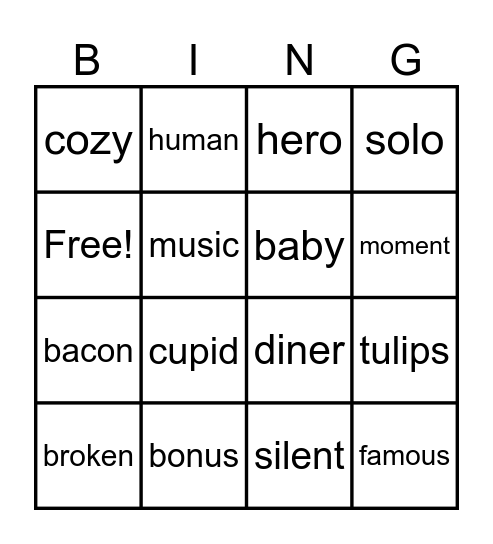 Open Syllable Pattern V/CV Bingo Card