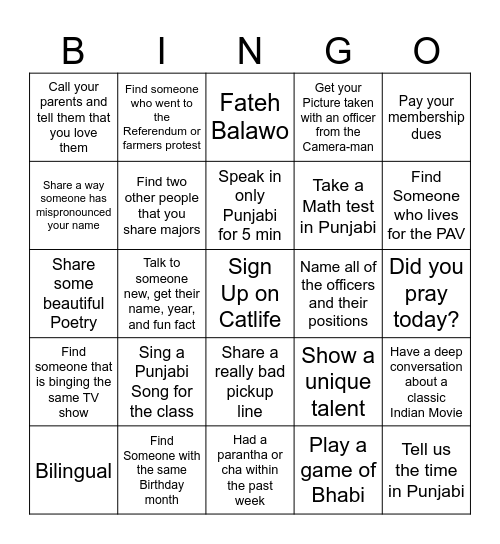 Scavenger Hunt Bingo Card