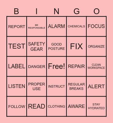 SAFETY WORKPLACE Bingo Card