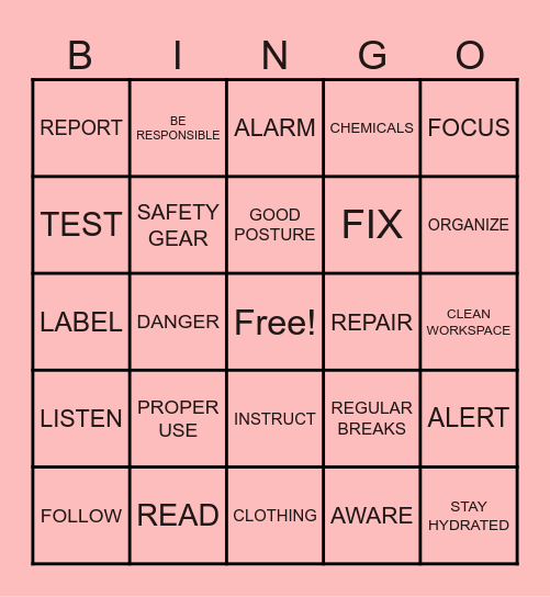 SAFETY WORKPLACE Bingo Card