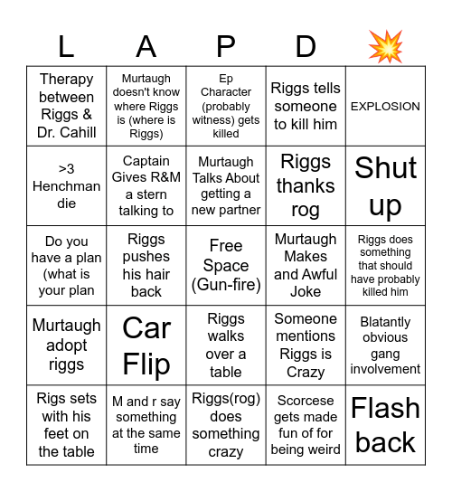 LETHAL WEAPON Bingo Card LETHAL WEAPON Bingo Card