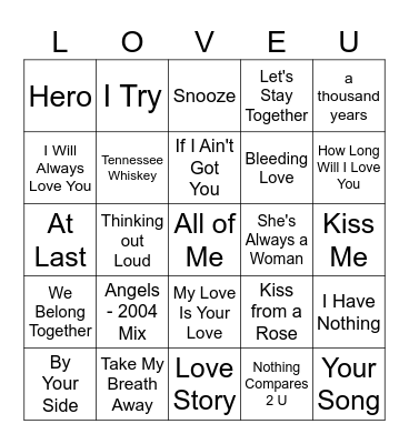 Valentines Day - Music Bingo Card