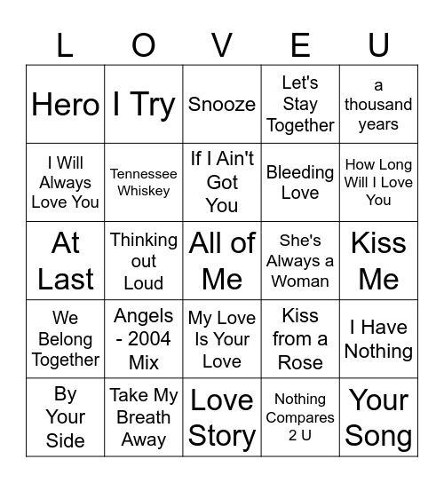 Valentines Day - Music Bingo Card