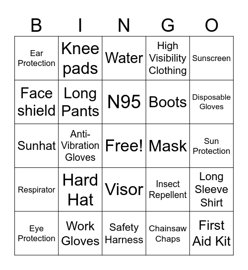 Landscaping PPE BINGO Card