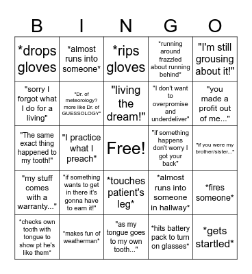 Dr. Ronto Edition Bingo Card