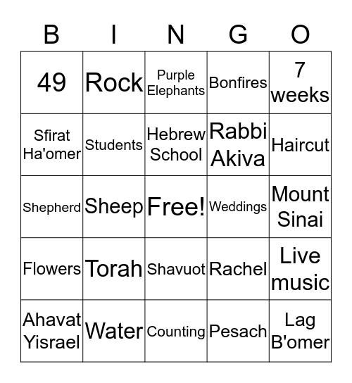 Sfirat Ha'omer Bingo Card