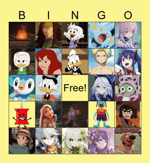 Favorite Characters Bingo Card