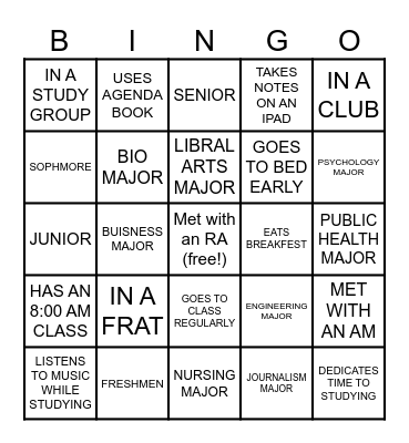 Study Buddy Bingo Card