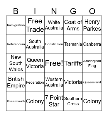 Federation Story Bingo Card