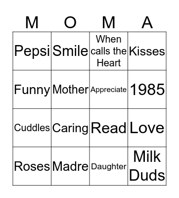 Mother's Day  Bingo Card