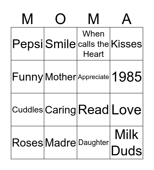 Mother's Day  Bingo Card