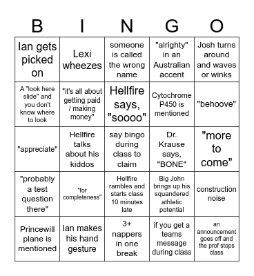 Mayo DPT Bingo Card