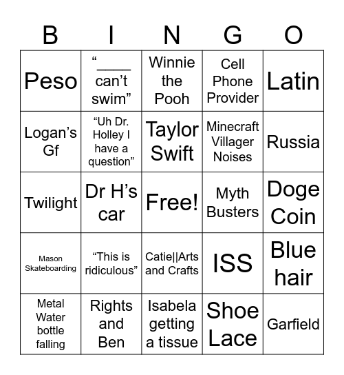 Shawn and Mayo Bingo Card