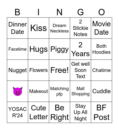 LOVEY BINGO GAME Bingo Card