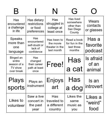 Find someone who... (one name per space) Bingo Card