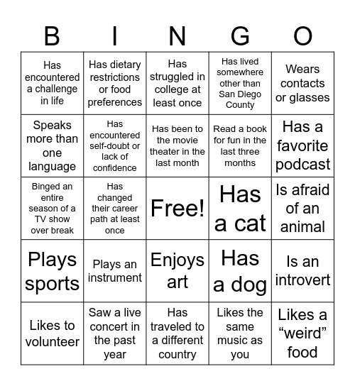 Find someone who... (one name per space) Bingo Card