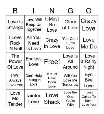 "LOVE" Song Bingo Card