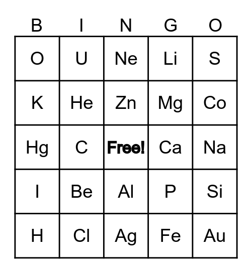 Element Bingo Card