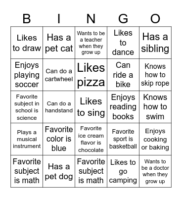 Getting to Know You Bingo Card