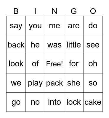 Heart Words Bingo 1-4+ Bingo Card