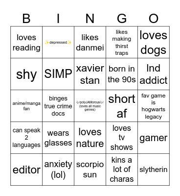 About Me Bingo Card