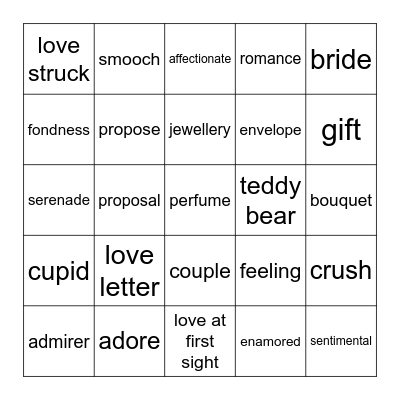 M1 Valentines Bingo Card