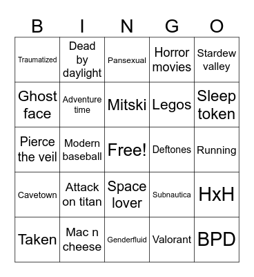 Me bingo Card