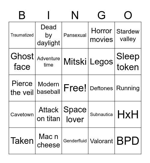 Me bingo Card