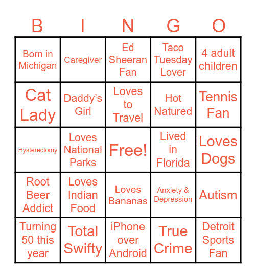 Ann Marie’s Bingo Card