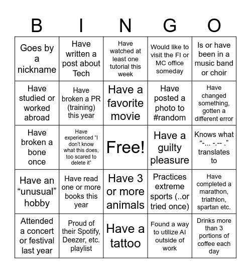 Online team-building Bingo Card