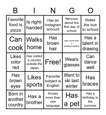 CLASSMATES BINGO Card