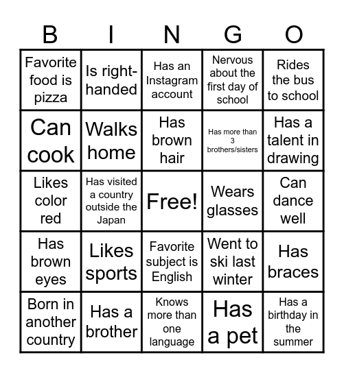 CLASSMATES BINGO Card