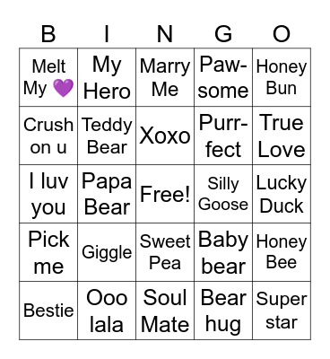 Conversation Heart Bingo Card