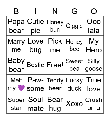 Conversation Heart Bingo Card