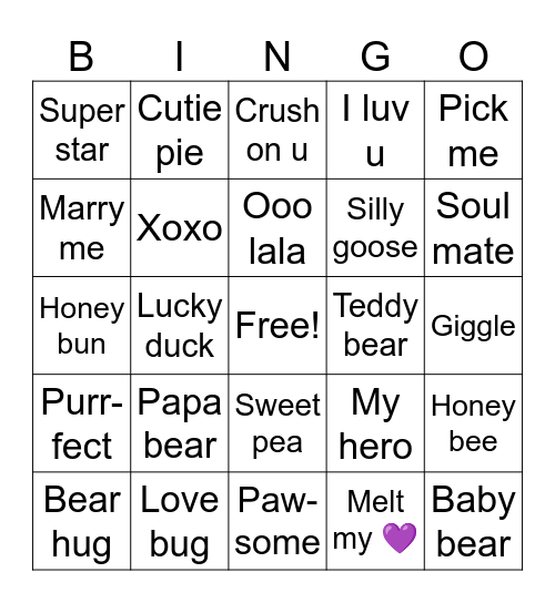 Conversation Heart Bingo Card