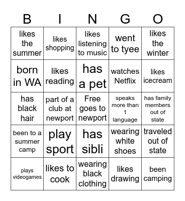 Link Crew Bingo Card