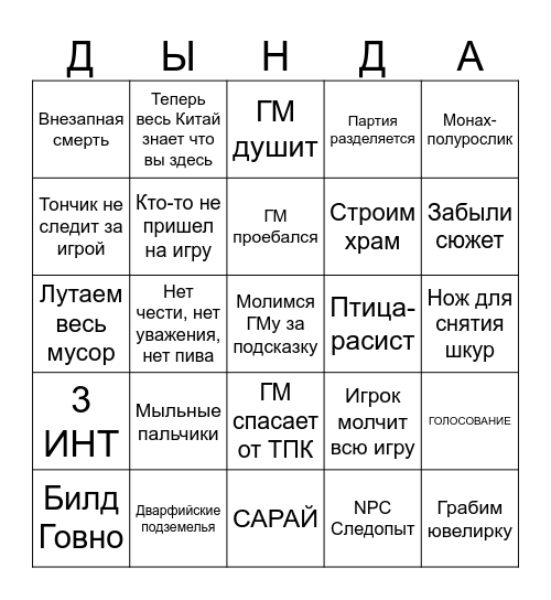 Очередная днд Bingo Card