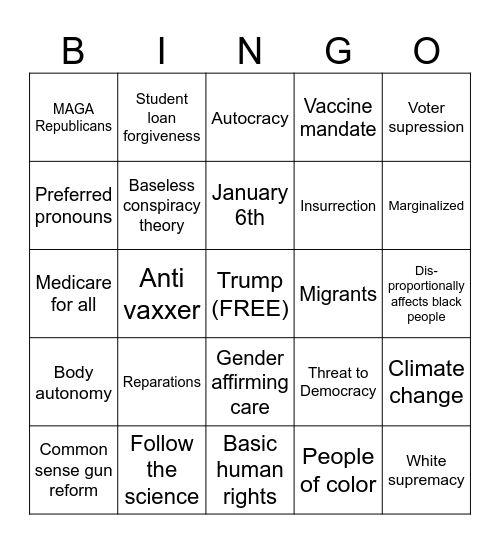 MSNBC Bingo Card