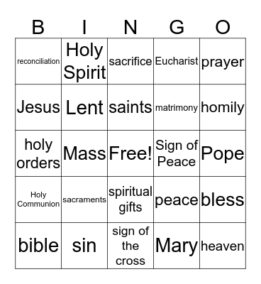 2nd Grade CCD Bingo Card