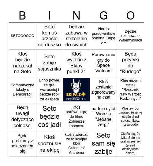 Ekipa z + Helldriver 2 Bingo Card