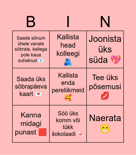 Sõbrapäev Bingo Card