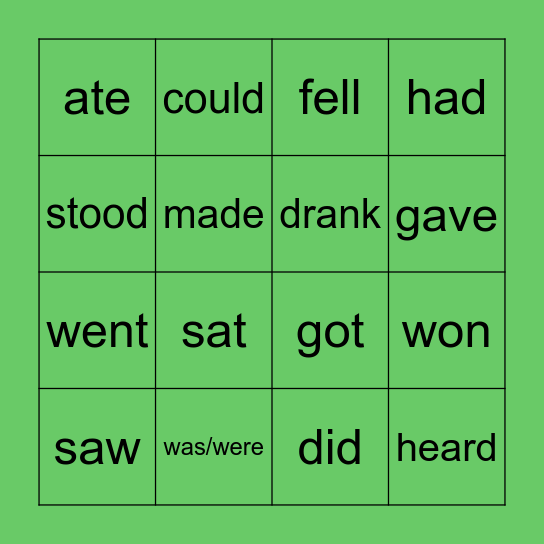 Irregular verbs Bingo Card