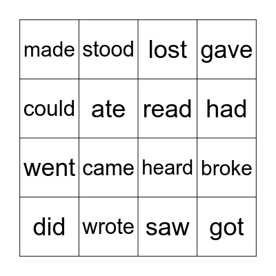 Irregular verbs Bingo Card