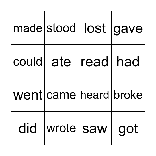 Irregular verbs Bingo Card