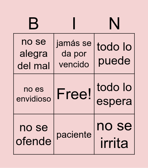 El AMOR ES Bingo Card