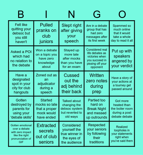 Debate culture Bingo Card