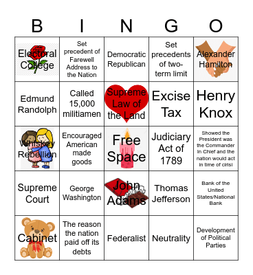 BINGO: WASHINGTON'S PRESIDENCY Bingo Card