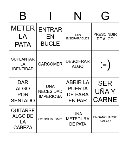 EL BIENESTAR Bingo Card