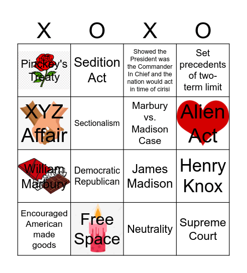 BINGO: JOHN ADAM'S PRESIDENCY Bingo Card